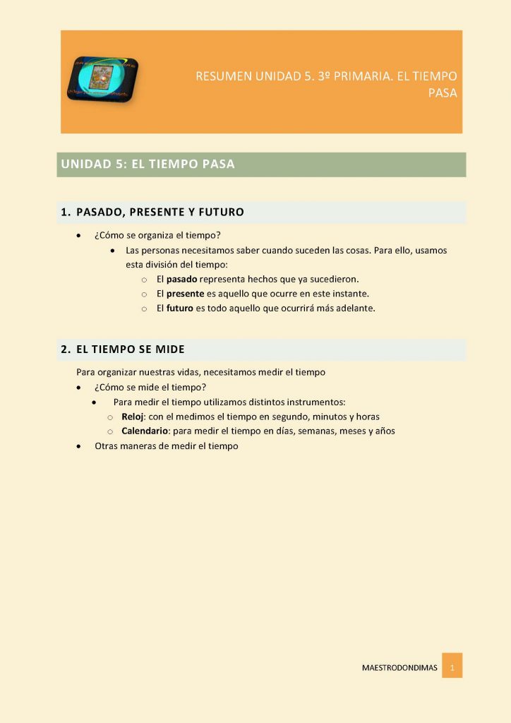 CIENCIAS SOCIALES 3º PRIMARIA. SM. RESUMEN UNIDAD 5: El tiempo pasa